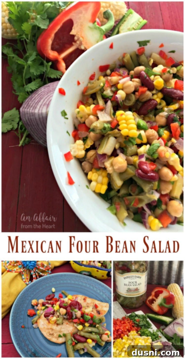 Four-Bean Fiesta Salad 3 Mexican Four Bean Salad - An Affair from the Heart - A few simple fresh add ins to Paisley Farm Four Bean Salad and you have this delicious Mexican bean salad.