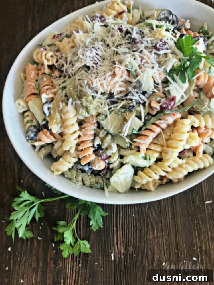 Velvety Italian Mixed Bean Pasta Salad 2 Creamy Italian Four Bean Pasta Salad - An Affair from the Heart, ready for serving