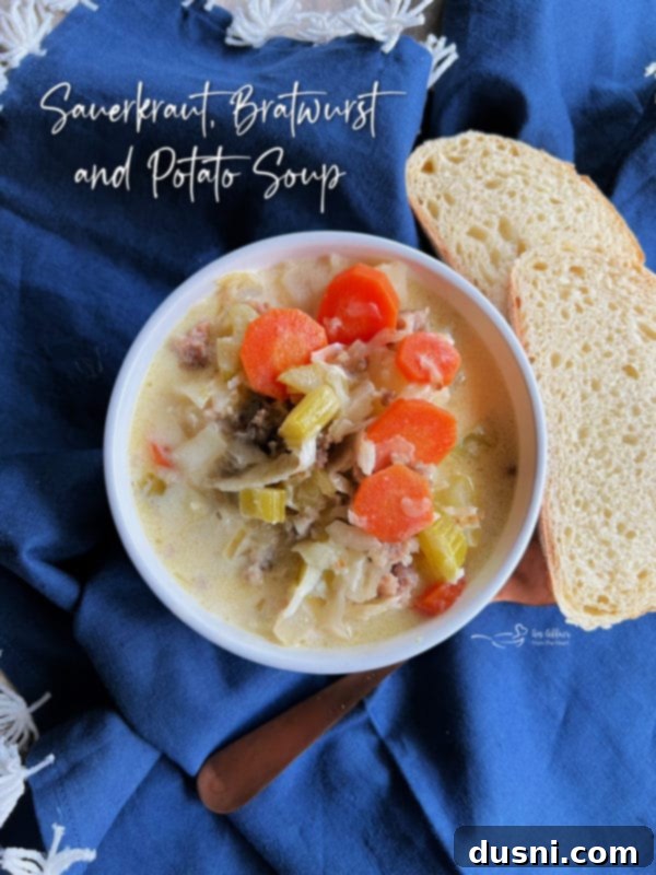 Polish sauerkraut soup with artisanal bread slice