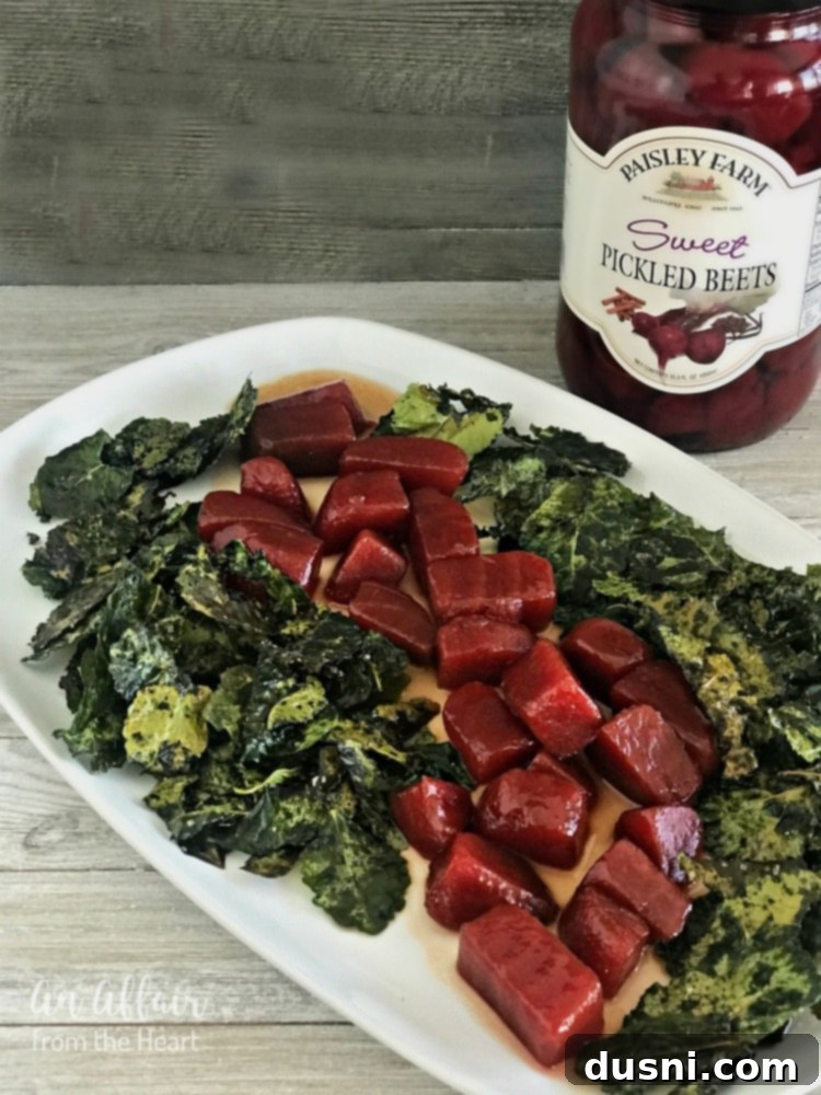Honey Bourbon Beets & Kale Crunch 5 Honey Bourbon Glazed Beets with Crispy Kale from An Affair from the Heart