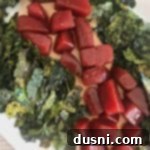 Honey Bourbon Beets & Kale Crunch 9 Overhead of Honey Bourbon Glazed Beets with Crispy Kale