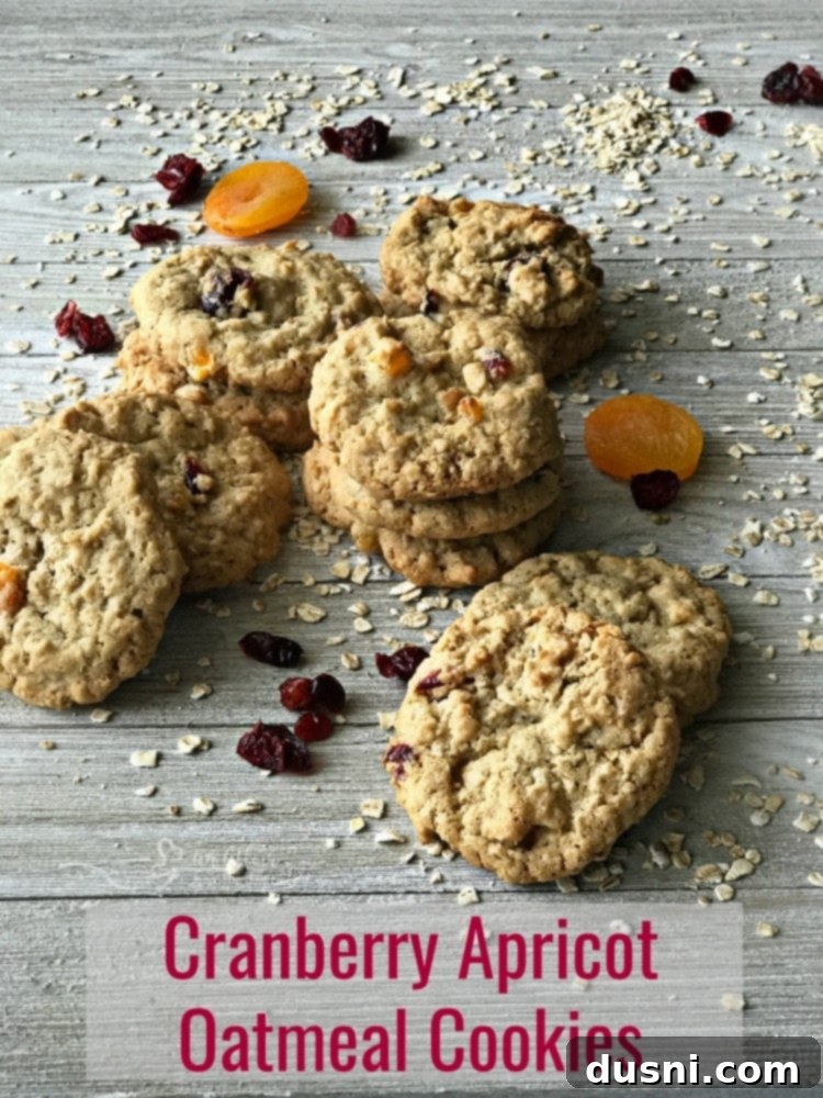 A hero shot of Cranberry Apricot Oatmeal Cookies, beautifully arranged and inviting.