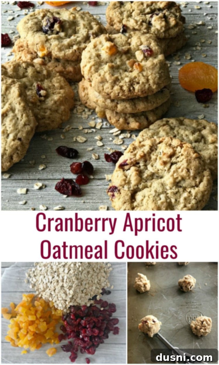 Close-up of freshly baked Cranberry Apricot Oatmeal Cookies, golden brown with visible fruit pieces.