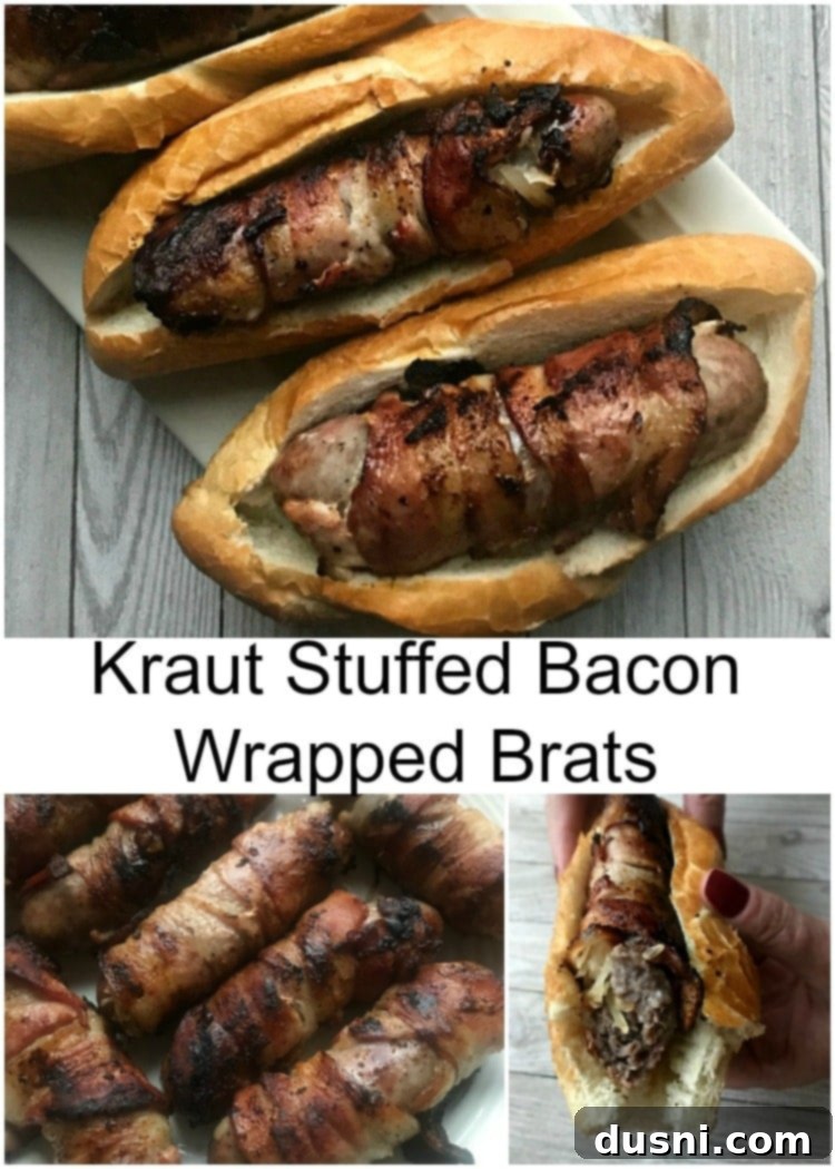 Kraut Stuffed Bacon Wrapped Brats with Frank's Kraut label