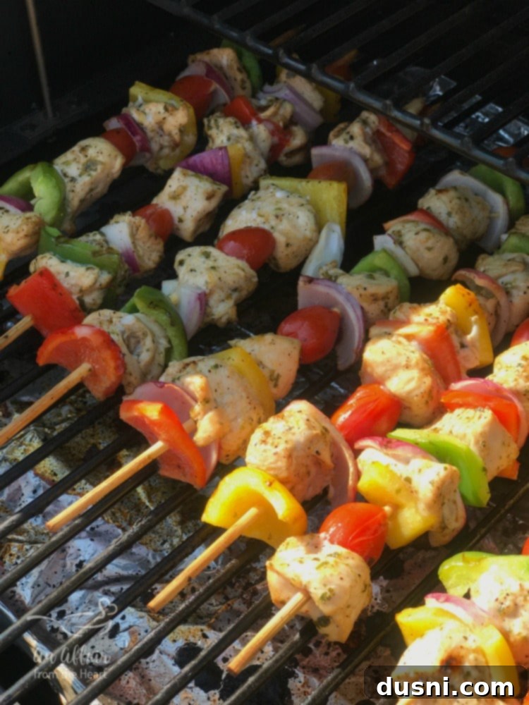 Grilled Chicken Fajita Skewers 6 Chicken Fajita Kabobs on the grill