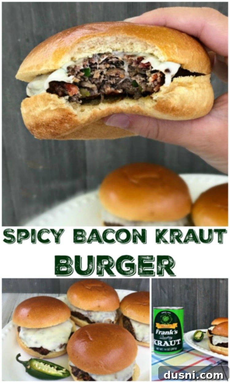 Spicy Bacon Kraut Burger --Lean ground beef, bacon, jalapeño, and mozzarella cheese. Think Jalapeño Popper meats Kraut Burger! YUM! 