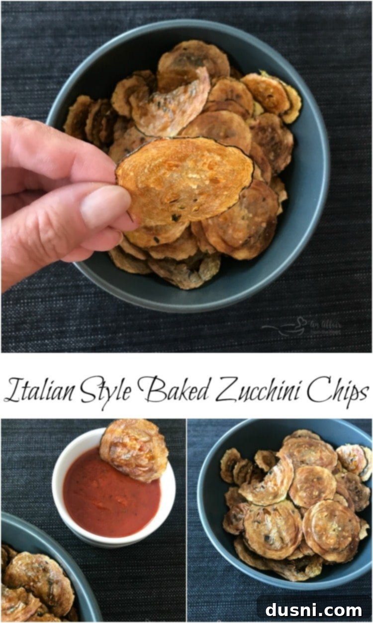 Italian Style Baked Zucchini Chips ready for dipping with marinara