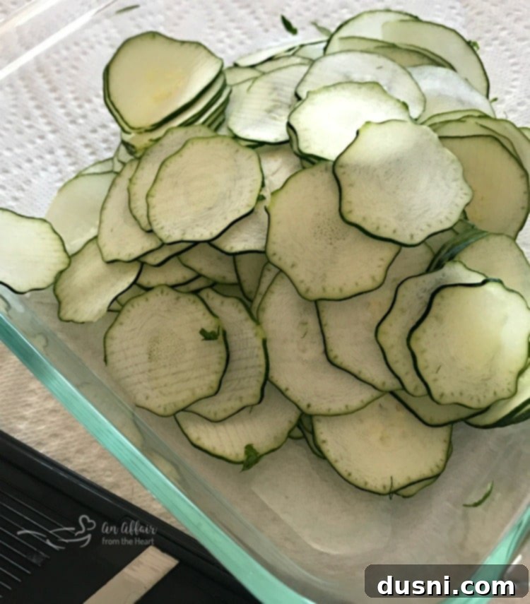 Thinly sliced zucchini, ready for drying