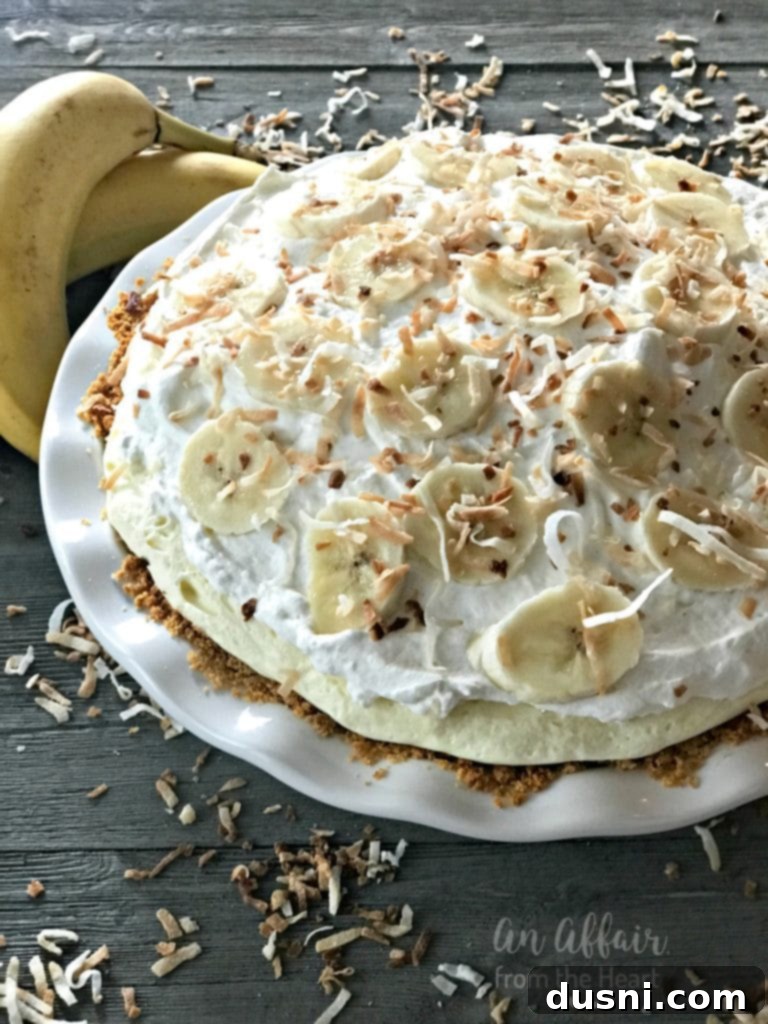 Homemade Banana Cream Pie with whipped cream and bananas