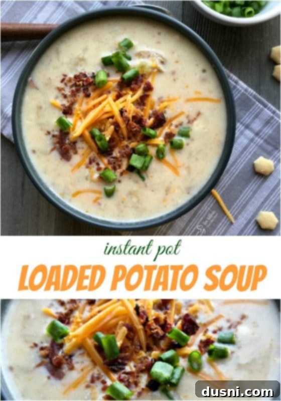 Creamy Instant Pot Loaded Potato Soup in a bowl, ready to be served