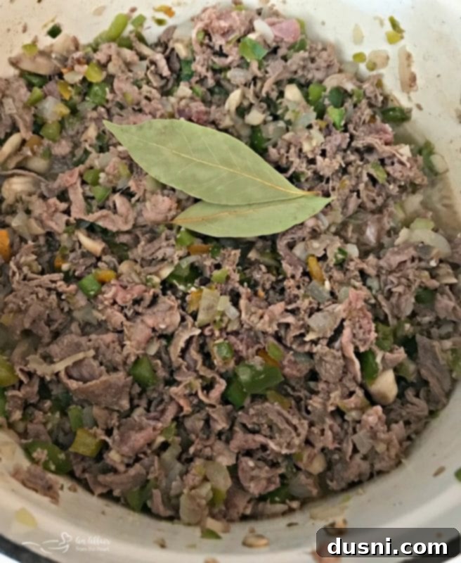 Loaded Philly Cheesesteak Soup 12 Philly Cheese Steak Soup prep - cooked Gary's QuickSteak