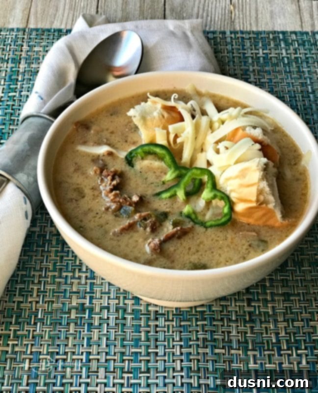 Loaded Philly Cheesesteak Soup 8 Philly Cheese Steak Soup in a bowl