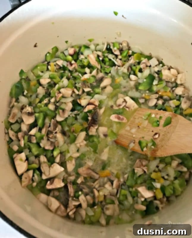 Loaded Philly Cheesesteak Soup 10 Philly Cheese Steak Soup prep - sautéing vegetables