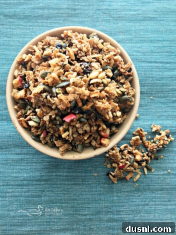 Fresh Apple Cinnamon Granola in a bowl, a perfect healthy snack or breakfast topping