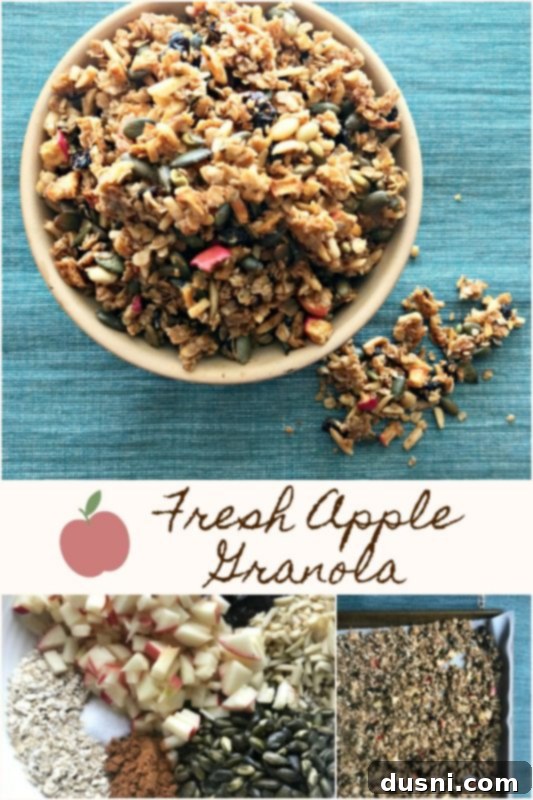 Close-up of Fresh Apple Cinnamon Granola, highlighting its texture and ingredients