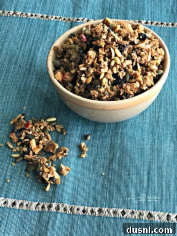 Close-up of Fresh Apple Cinnamon Granola in a bowl, ready to eat