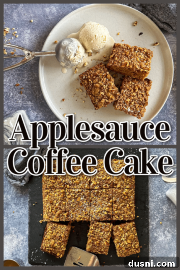 Spiced Applesauce Coffee Cake 9 Sliced Applesauce Coffee Cake on a plate with streusel