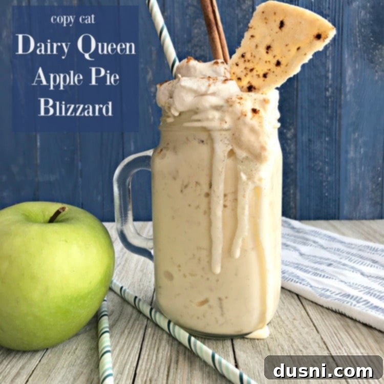 Homemade Dairy Queen Apple Pie Blizzard 16 A final, enticing close-up of the finished Copycat Dairy Queen Apple Pie Blizzard, showcasing its creamy texture and apple pie pieces.
