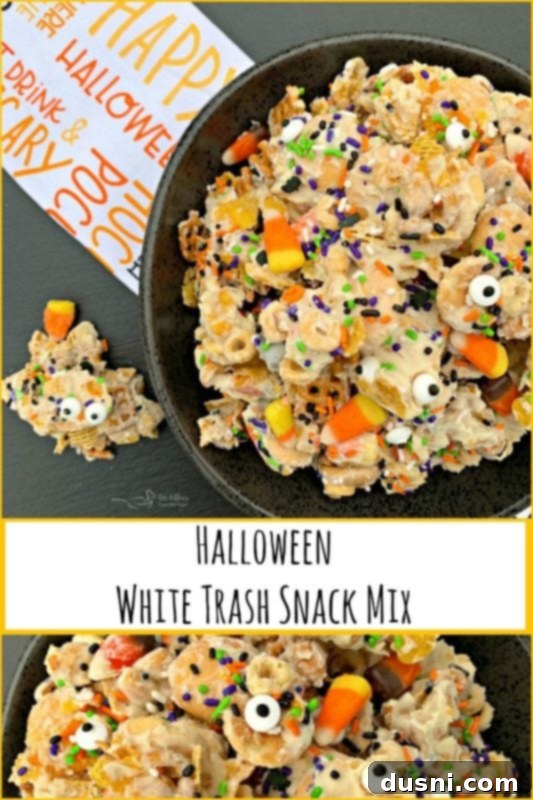 Monster Mash Snack Mix 3 Serving bowl of Halloween White Trash Snack Mix by An Affair from the Heart