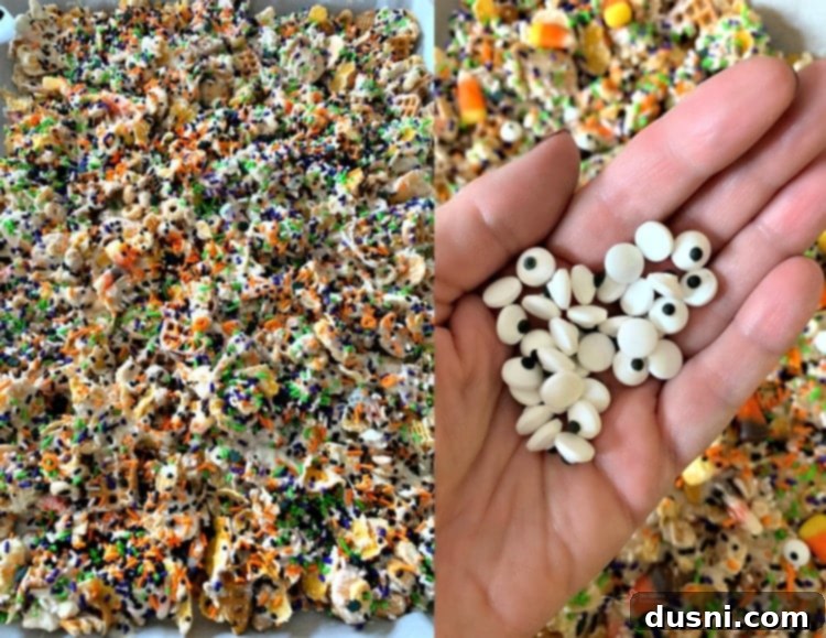 Monster Mash Snack Mix 6 Coating Halloween White Trash Mix with vanilla almond bark