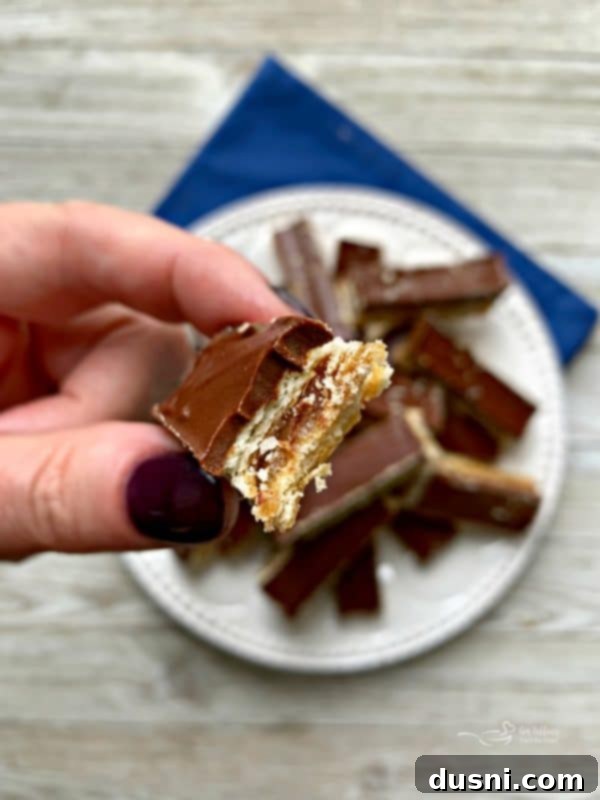 Homemade Caramel Shortbread Chocolate Bars 13 Close up view of the layers in Homemade Twix Bars
