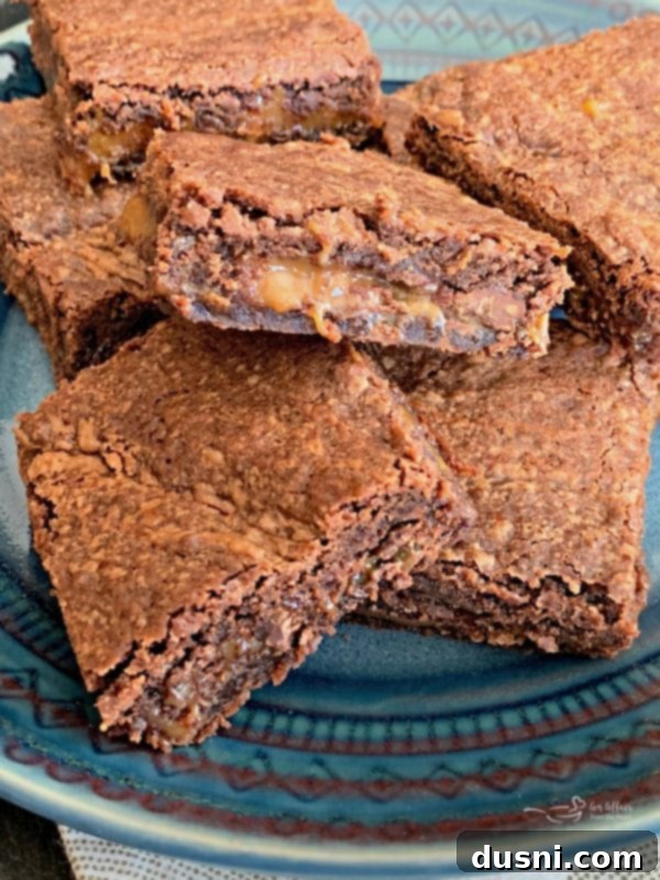 Rich, fudgy Double Chocolate Caramel Brownies with a gooey caramel center