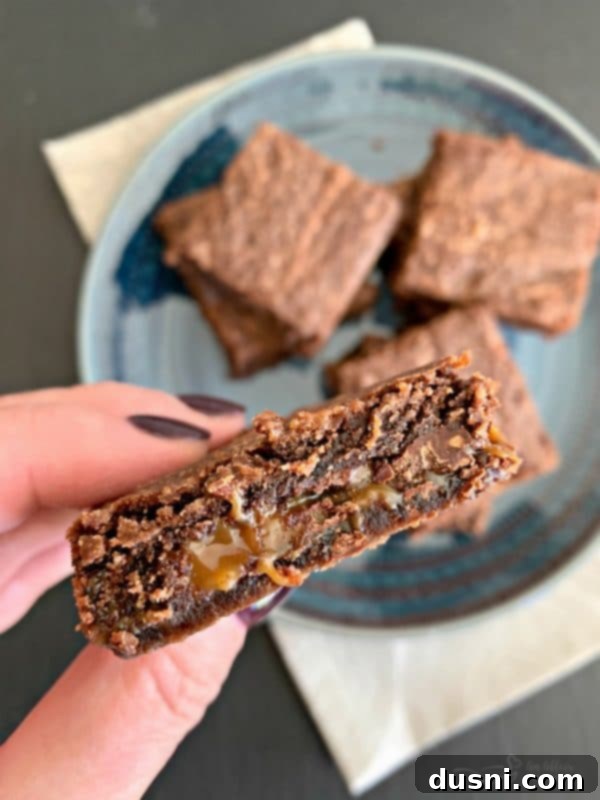 A tantalizing close-up of a Double Chocolate Caramel Brownie