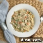 Gary's 20 Minute Chicken & Noodles in a white bowl