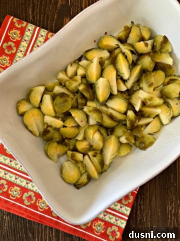 Cheesy Brussels Bake 6 Prepping Brussels sprouts for gratin