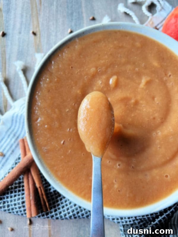 Large bowl of smooth slow cooker cinnamon applesauce