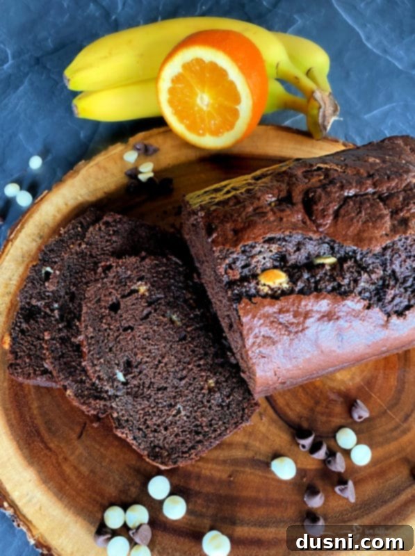 Moist Chocolate Orange Banana Bread loaf
