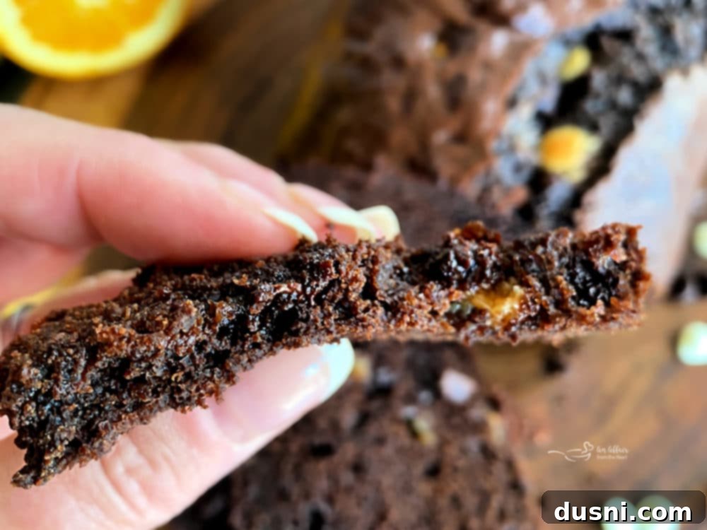 Close up of a slice of Chocolate Orange Banana Bread