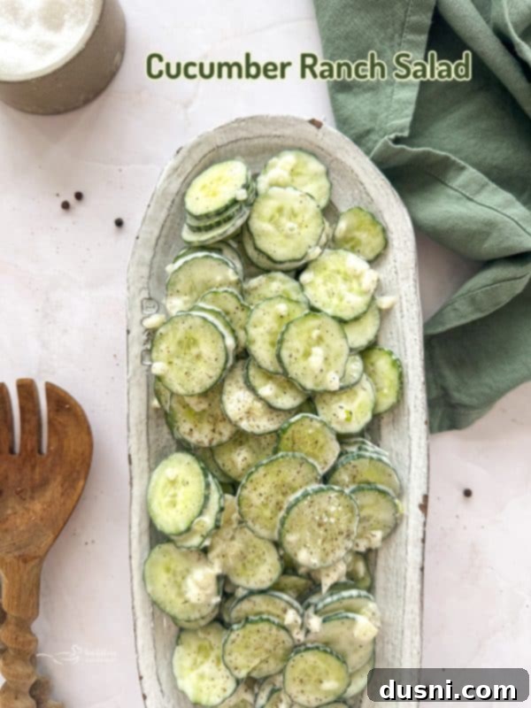 Large bowl of Cucumber Ranch Salad, perfectly dressed and ready to serve.