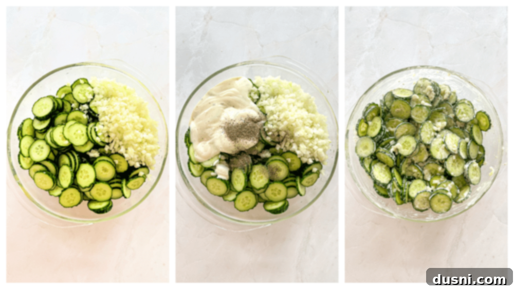 Creamy Cucumber Ranch Salad ready to serve in a rustic wooden bowl.
