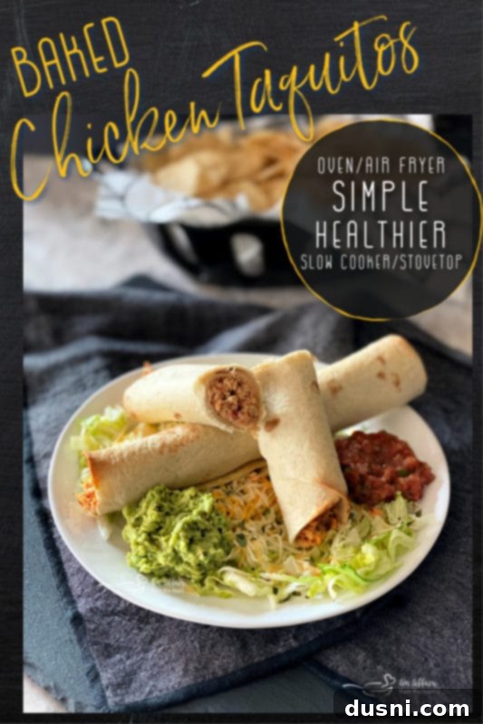 Close-up of baked chicken taquitos