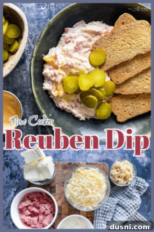 Pin this Crock Pot Reuben Dip recipe