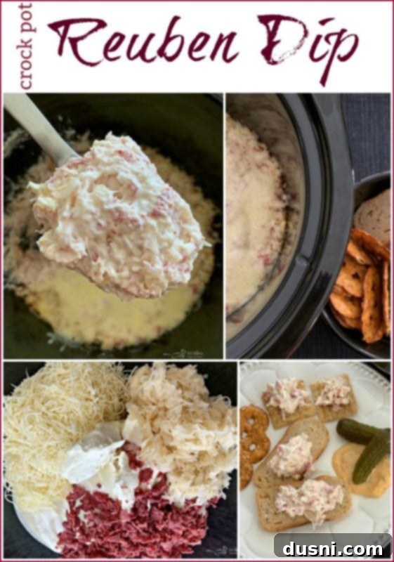 Crock Pot Reuben Dip with serving spoon and crackers