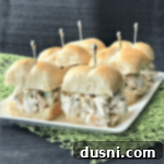 Dainty Turkey Sliders 12 Side view of Leftover Turkey Salad sliders on a white plate