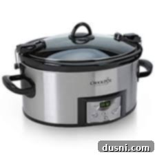Modern Crock Pot slow cooker with locking lid.