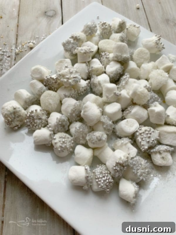 Enchanted Winter Mix 9 Close-up of White Chocolate Dipped Marshmallows with festive sprinkles