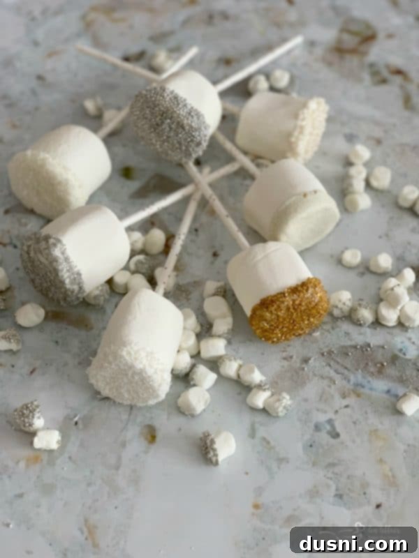 Enchanted Winter Mix 10 Jumbo White Chocolate Dipped Marshmallows with various sprinkles