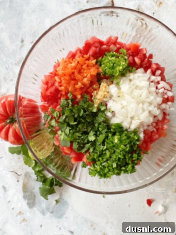 Fresh Tomato Salsa 5 All ingredients for Pico de Gallo ready for chopping