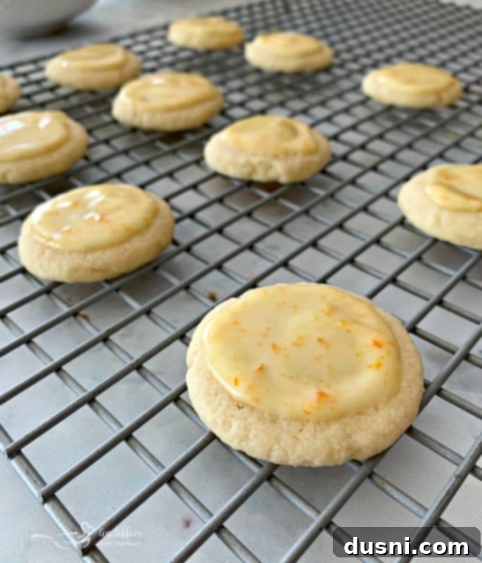 Velvet Orange Dream Cookies 7 Close-up of freshly glazed Orange Meltaway Cookies