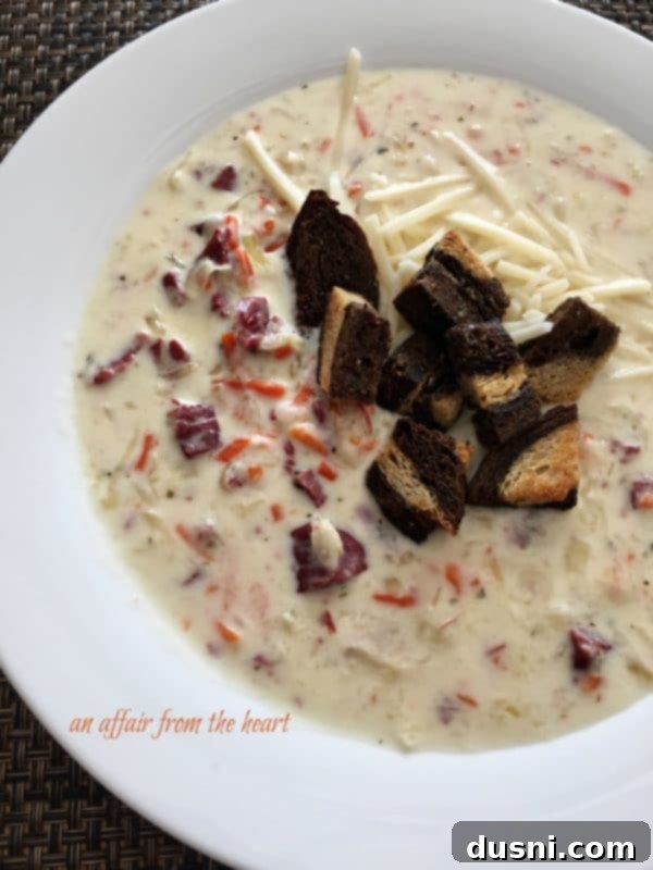 Cream of Reuben Soup, a unique and savory twist on the classic sandwich
