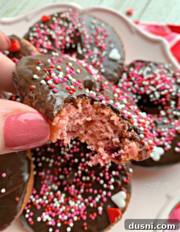 Decadent Baked Chocolate Covered Strawberry Donuts 22 Baked Chocolate Covered Strawberry Donuts close up