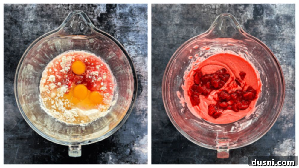 Decadent Baked Chocolate Covered Strawberry Donuts 8 Donut pan with raw batter being filled