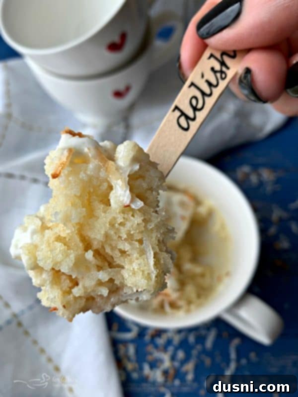 Tropical Coconut Mug Delight 7 Coconut Mug Cake bite