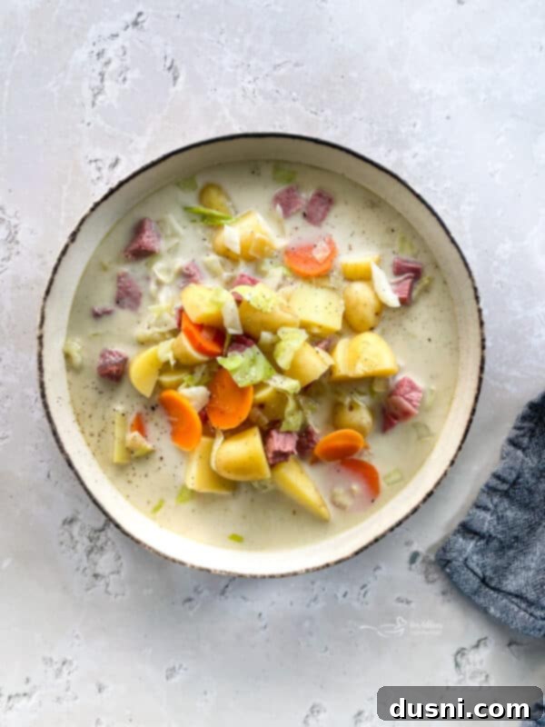 Corned Beef and Cabbage Comfort Soup 3 Creamy Corned Beef & Cabbage Soup close up