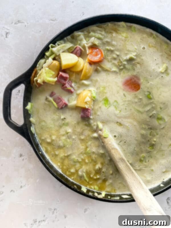 Corned Beef and Cabbage Comfort Soup 10 Adding corned beef and cabbage to soup