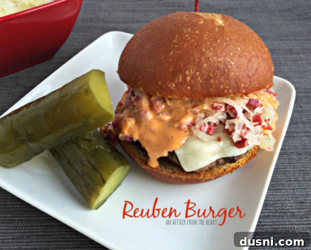 reuben burger, juicy and flavorful